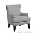 Nail Head Grey Multi Fabric Armed Accent Chair dengan Kaki Kayu Solid
